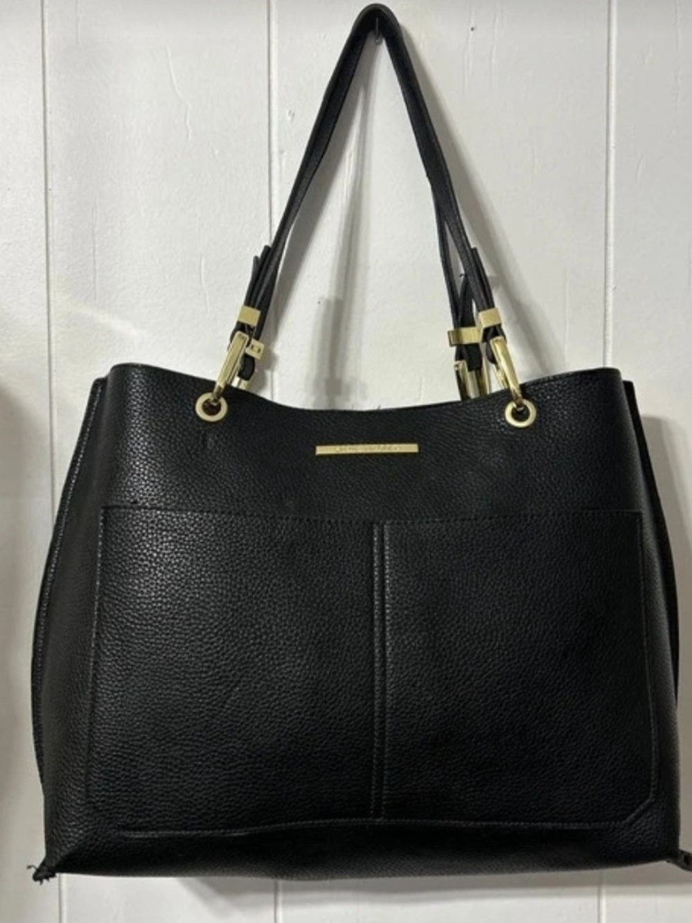 Steve Madden Black Pebbled Tote Bag with Vibrant Floral Interior